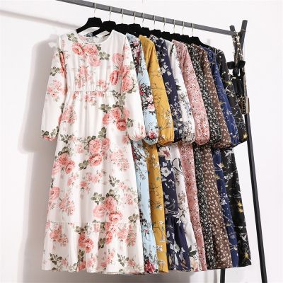 Spring Summer Women Maxi Dresses Casual Full Sleeve Floral Printed O-neck Woman Bohe Beach Party Long Dress Mujer Vestidos
