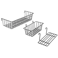 3 Pieces Hanging Basket Straight Shelf Flower Pot Display Holder for Wire Wall Grid Panel, Bread Basket Iron Rack