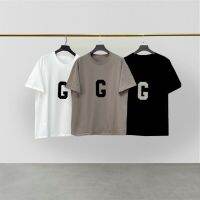 New Season 7 Essentials เสื้อยืด AAA Street แฟชั่นแบรนด์ G Letter Flocked Cotton Tee Oversize Hip-Hop หลวม Unisex แขนสั้น