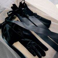 ☊✳ Modern Black Velvet Long Bridal Gloves for Wedding Banquet Dress Gloves for Evening Party Opera Gloves Finger handschuhe