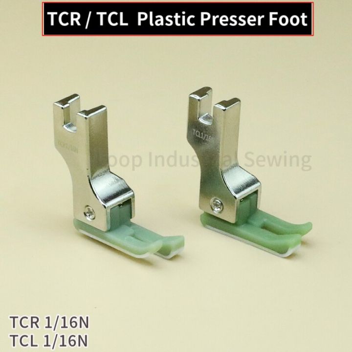 tcr-tcl-ขวาและซ้ายพลาสติกชดเชยที่ตีนเย็บผ้าสำหรับกุ๊นอุตสาหกรรมที่เครื่องเย็บผ้าเท้าพลาสติก1เข็ม