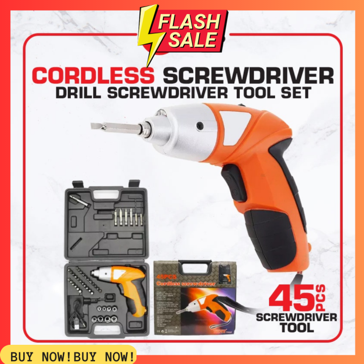 High quality Cordless Rechargeable Handy Drill Screwdriver 45pc in 1 Set Screwdriver Bit Set