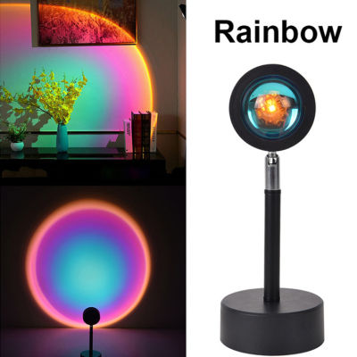 USB Sunset Lamp Colorful Button Rainbow Sunset Projector Atmosphere Led Night Lights Home Coffee Shop Background Wall Decoration