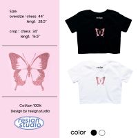 Resign - Butterfly wink wink เสื้อยืด Crop Cotton 100%