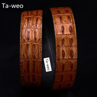 (No Buckle, Only Belt) Fashion High Quality Leather &amp; PU Belts, Crocodile Bone Striped Pattern, Mens Belts Luxury