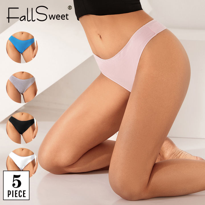 FallSweet 5 Pcs/ Pack !Thong Panties Sexy Lingerie Woman Cotton Seamless  Low Waist Ladies G String Solid Color Briefs