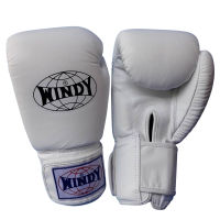 นวมซ้อมมวยไทย วินดี้สปอร์ต ทำจากหนังแท้ เมจิกเทป สีขาว Windy Boxing Gloves (8,10,12,14,16 oz)  White Genuine Leather Sparring MuayThai MMA K1