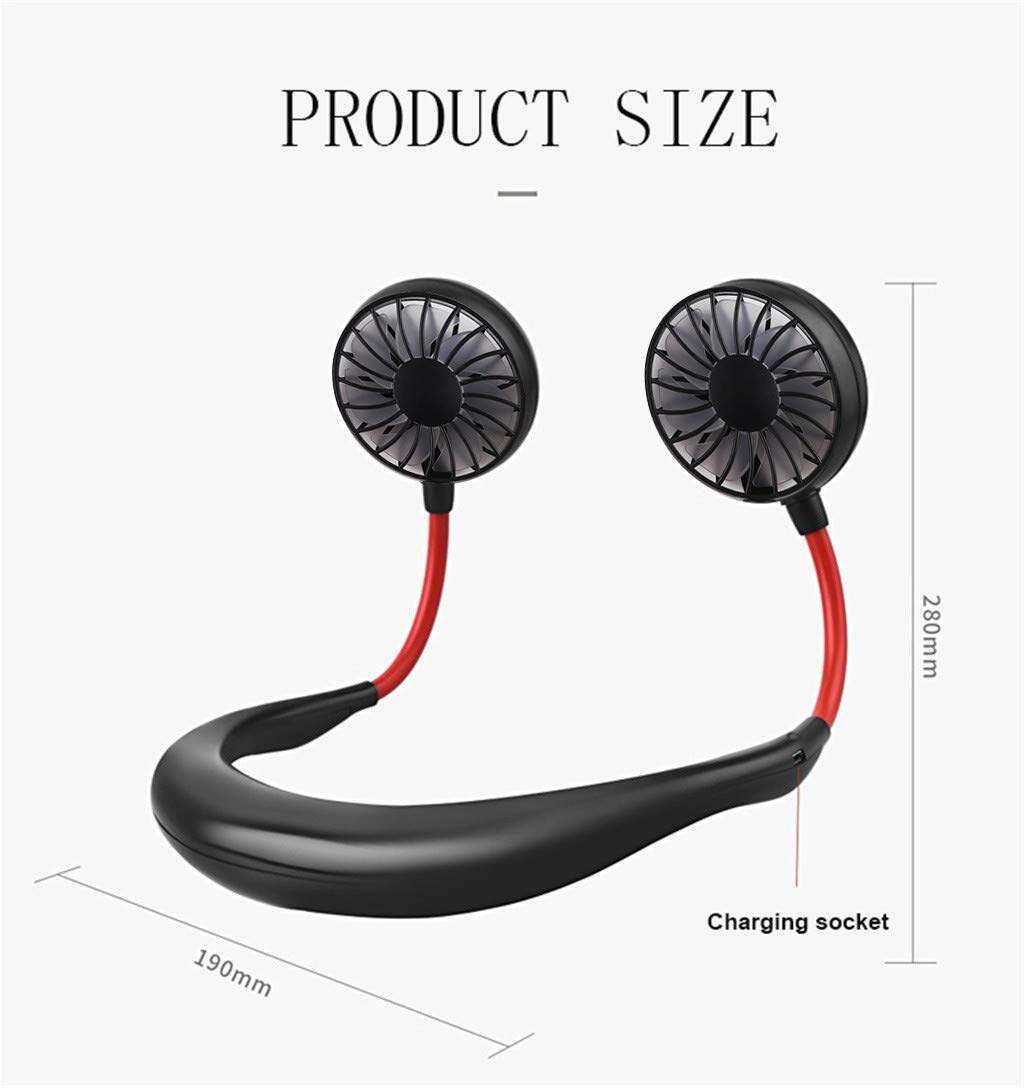 LUWATT Portable Fan Hand Free Small Personal Mini USB Fan 2000mAh Rechargeable Battery Operated Neck Fan 12H Working Hours 3 Speeds 360 Degree Adjustment Head for Office Travel Outdoor Camping Blue 