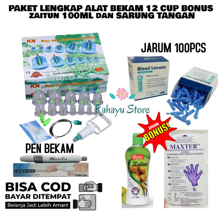 Alat Bekam Lengkap Original Paket Bekam Kop Angin Isi 12 Cup Jarum