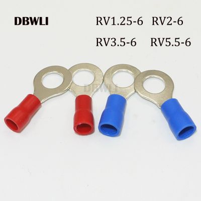 50PCS RV1.25 6 RV2 6 RV3.5 6 RV5.5 6 1/4 Ring insulated terminal Cable Wire Connector Electrical Crimp Terminal