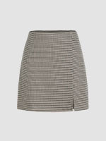 Cider Cider Houndstooth High Waist Split Mini Skirt กระโปรงผู้หญิง กระโปรงแฟชั่นผญ มินิสเกิร์ต ลุคสตรีท สไตล์เกาหลี