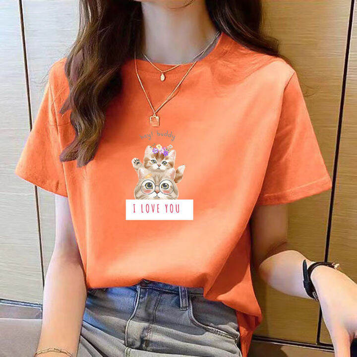 เสื้อยืดสำหรับผู้หญิงคอกลมใหม่ฤดูร้อนเสื้อยืดผู้หญิงแขนสั้นพิมพ์ลายลำลองหลวมและเรียบง่ายสีม่วง