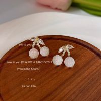 [COD] Micro-inlaid zircon 925 silver needle-plated 14K cherry stud earrings Simple fresh and sweet factory for women