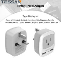 TESSAN USB Travel Adapter Wall Charger UK Ireland Hong Kong Singapore with USB ,Travel Plug Wall Socket Mini Power Strip with 2 USB Charging Ports , Type G Outlet Adaptor Charger Multi Plug for USA to British England Scotland Irish London