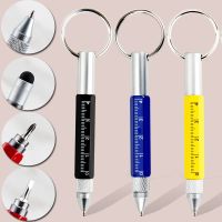 (Rui baoG) Mini Multi Functional Creative Mountaineering Clasp Capacitance ไม้บรรทัดไขควง Key Chain เครื่องมือ Metal Ball Pen