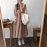 Autumn Winter 2pcs Set Women Korean Kawaii Cardigans Single Breasted Sweaters And Half Sleeve Plaid Dress Japanese Loose Suit