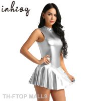 2023FTOP MALL9 ผู้หญิง Wetlook ชุด SHINY METALLIC หนัง Faux ยิมนาสติก Leotard บอดี้สูทเต้นรำเครื่องแต่งกาย POLE Clubwear