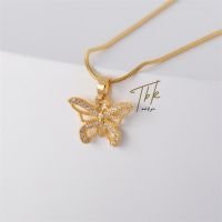 TBK 18K Gold Cubic Zirconia Butterfly Pendant Necklace For Women Accessories 147N