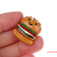 ZONGPAN 10ชิ้นภาพวาดเรซินเทียมมินิพิซซ่าแฮมเบอร์เกอร์หลังแบนขนาดเล็กแบบ DIY ศิลปะการปะติดงานฝีมือ