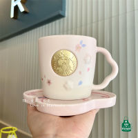 Starbuck Cup 2022 Cherry Blossom Season Pink Gradient Falling Cherry Colorful Cup Plate Set แก้วกาแฟเซรามิก