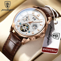 POEDAGAR Automatique Mechanical Hollow Watch Luxury Waterproof Date &amp; Week Leather Fashion Men S Watch Business Male Clock Leisure