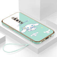 เคสโทรศัพท์ oppo reno 2f กรอบสีทองชุบด้วยไฟฟ้า รวมทุกอย่าง ฝาหลัง วัสดุ TPU ป้องกันการหล่น ป้องกันการชนกัน กันน้ำ สายรัดข้อมือการ์ตูนน่ารัก เคสโทรศัพท์มือถือ