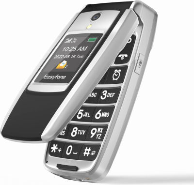 Easyfone T300 4G Unlocked Flip Cell Phone for Seniors | Easy-to-Use | Big Buttons | Clear Sound | 1500mAh Battery | SOS Button | Photo Speed Dial | SIM Card &amp; Flexible Plans | Charging Dock (Black)