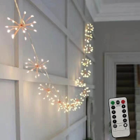 100150 LED Starburst Fireworks String Light Remote Control 8 Modes Waterproof Solar Garland Fairy Light Garden Decoration