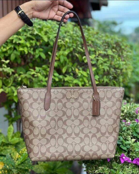 Original Coach C4455 Zip Top Tote In Signature Canvas Women's Tote Bag