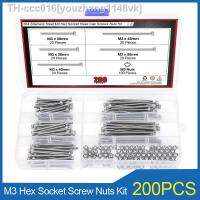 200PCS M3x30/35/40/45/50mm Hex Hexagon Socket Head Cap Screws Nuts Assortment Kit 304 Stainless Steel Allen Bolt and Nut Set