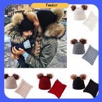 หมวก Pom Bobble ขนเฟอร์สำหรับเด็กวัยหัดเดินหมวกบีนนี่ให้ความอบอุ่นผ้าพันคอหมวกเด็กวงกลมวงผ้าพันคอหมวกสกี