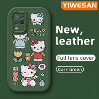 YIWESAN เคสสำหรับ Realme 8 8S 5G เคส V13 Q3i Q3 Narzo 30 5G เคสการ์ตูนแมวน่ารักกับดอกไม้ดีไซน์ใหม่เคสโทรศัพท์หนังนิ่มกล้องคลุมทั้งหมดปกป้องกล้องกันกระแทกขอบนุ่ม