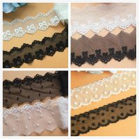 [HOT!] 5 Yards Tulle Embroidered Lace sewing Trims White Lace black tulle lace Trims 3D Flower Polyester Appliqued