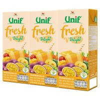 ❤ลดกระหน่ำ❤ (แพ็ค3) Unif Fresh Delight ยูนิฟ เฟรช ดีไลท์ น้ำผักผลไม้ผสมจากน้ำผักผลไม้เข้มข้น (ลิ้นจี่ / เสาวรส) 180 มล.  RT1.13000?มาใหม่?