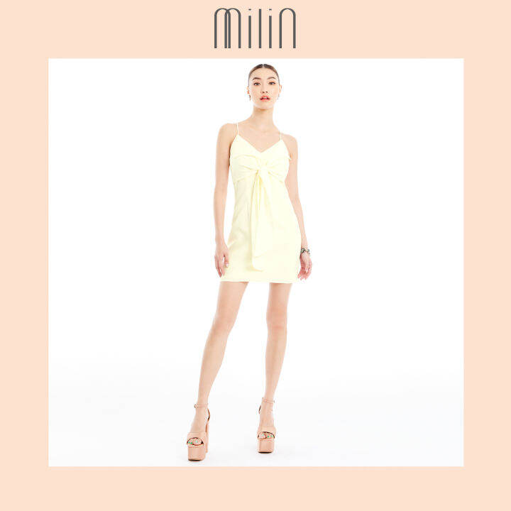 milin-knotted-v-neck-mini-dress-เดรสสั้นสายเดี่ยวคอวีผูกหน้า-great-dress