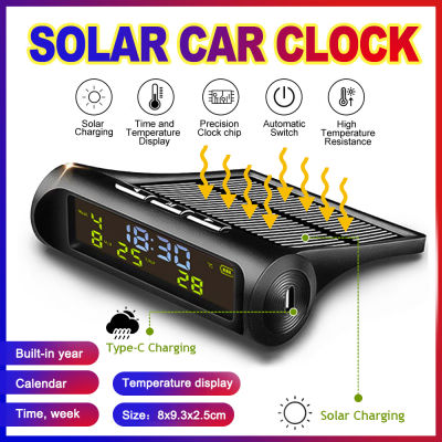 Luminous Car Clock Solar Auto Digital Clock With LCD Time Date In-Car Temperature Display For Outdoor Car Part Decoration