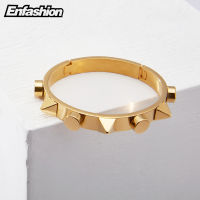 Enfashion Pyramid Cuff Bracelet Manchette Armband Gold color Punk Spike Bangle Bracelet For Women Bracelets Bangles Pulseiras