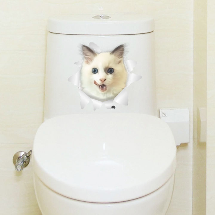 ตกแต่งสำนักงานรูปลอกฝาปิดในห้องน้ำสำหรับห้องน้ำสติกเกอร์ศิลปะติดผนังแมวน่ารัก3d