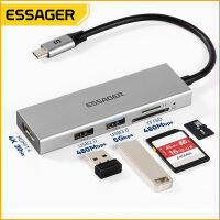 Essager 5 In 1USB C ประเภท C สายเคเบิลตัวขยายฮับ USB ความเร็วสูง USB 3.0 2.0การ์ดความจำตัวแยกพอร์ตเครื่องอ่านการ์ดสำหรับฮับคอมพิวเตอร์แล็ปท็อปสำนักงาน