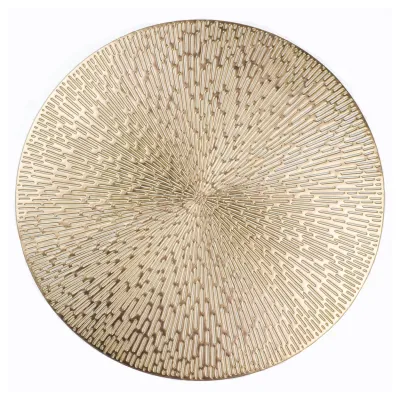 【CC】∏☎◄  Round Placemats Gold Metallic Set of 6 Vinyl 15in Easy Wipeable Non-Slip Stain Resistant Table Mats