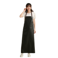 Mens Waterproof Faux Leather Extra Long Work Aprons Oil-proof Restaurant Cooking Kitchen Chef BBQ Apron for Women Black Coffee