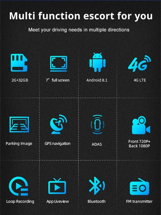 bluavido-7-quot-touch-4g-android-dash-cam-gps-navigation-fhd-1080p-video-recorder-car-dvr-adas-wifi-bluetooth-24h-parking-monitoring