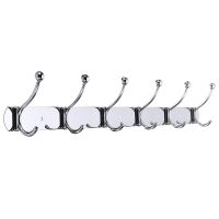 1 pcs 45cm Durable 6 Hooks Silver Stainless Steel Coat Clothes Door Holder Rack Hook For Kitchen Wall Hanger