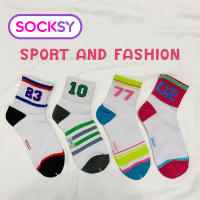 Socksy ถุงเท้าลายคาด รุ่น BKKK ลายคาด ลายตัวเลข ถุงเท้าที่มีความยาวขึ้นมาอีกระดับคลุมเหนือข้อเท้า 12 คู่/คละสี/คละลาย สีสันสดใส ยืดหยุ่น