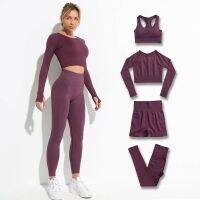 2Pcs Seamless Hyperflex Workout Sport Outfits For Women Sportswear Athletic Clothes Gym Long Sleeve Crop Top High Waist Leggings...