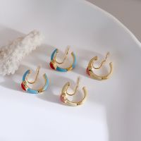 【YF】 Minimalist Golden Enamel Heart Hoop Mosquito Coil Clip Earrings C Shape Cuff Without Piercing Ear for Girl Gift