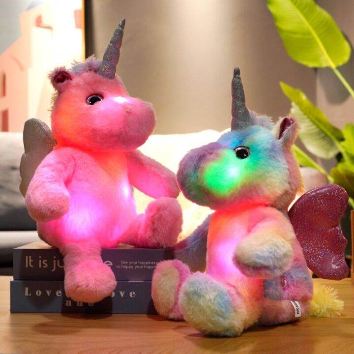 25ซมของเล่นตุ๊กตาตุ๊กตายูนิคอร์นยัดไส้ไฟฉายของเล่นไฟ-led-ตุ๊กตา-stitch-ส่องสว่างสำหรับของขวัญวันเกิดเด็ก