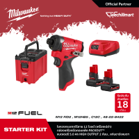 Milwaukee M12 Starter Kit ไขควงกระแทกไร้สาย 12 โวลต์ M12 FID2-0 พร้อมกล่องเครื่องมือ + แบตเตอรี่ ขนาด 5.0 แอมป์อาว x 2 ก้อน และแท่นชาร์จ 1 เครื่อง