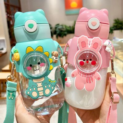 680ML Kids Water Bottle with Straw For Girls Cute Childrens Large Capacity Kawaii Cartoon Student School Travel Sale Wholesale