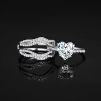 JewelryPalace 2 Pcs 925 Sterling Silver Engagement Ring Set for Woman Love Heart 3.1ct AAAAA CZ Simulated Diamond Luxury Jewelry